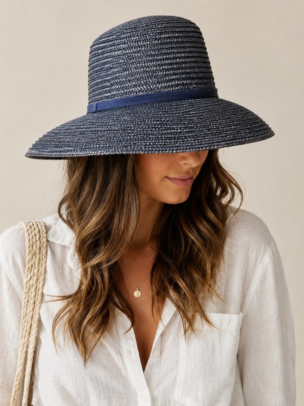 Betmar New York Blue Straw Wide Brim Sun Hat Elegant Summer Resort Hat